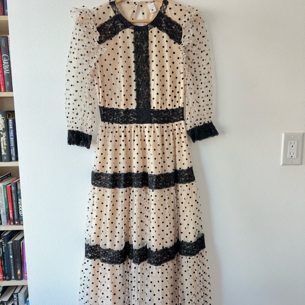 Chic Black Polka Dot Long Sleeve Dress